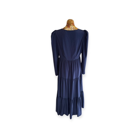 WAYF dress maxi blue open waist knot shoulder gathered skirt 80s retro style - Picture 4 of 11